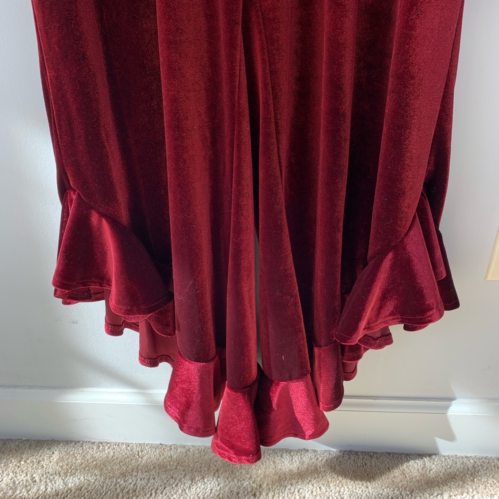 Betsey Johnson Maroon Velvet Ruffle Hem Jumpsuit - Picture 4 of 8